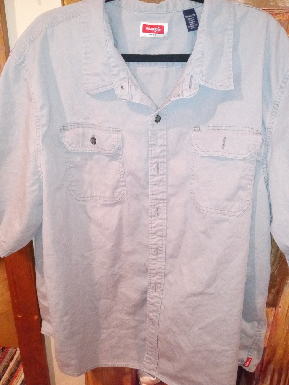 Wrangler Light Blue Short Sleeve Casual Button-Down Shirt